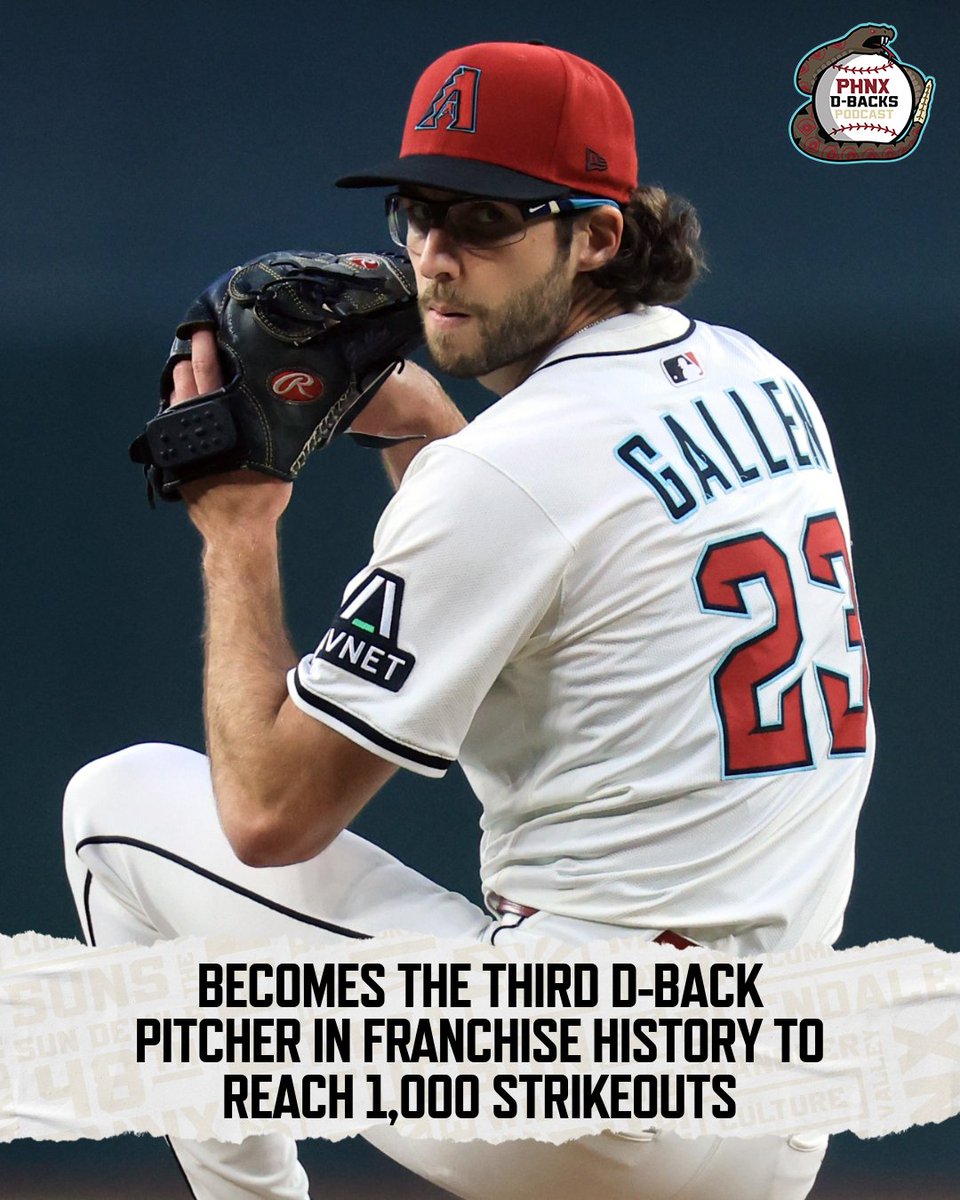 PHNX_Dbacks's tweet image. Congratulations to Zac Gallen on becoming the third D-backs pitcher in franchise history to reach 1,000 strikeouts, joining Randy Johnson and Brandon Webb in that exclusive fraternity.