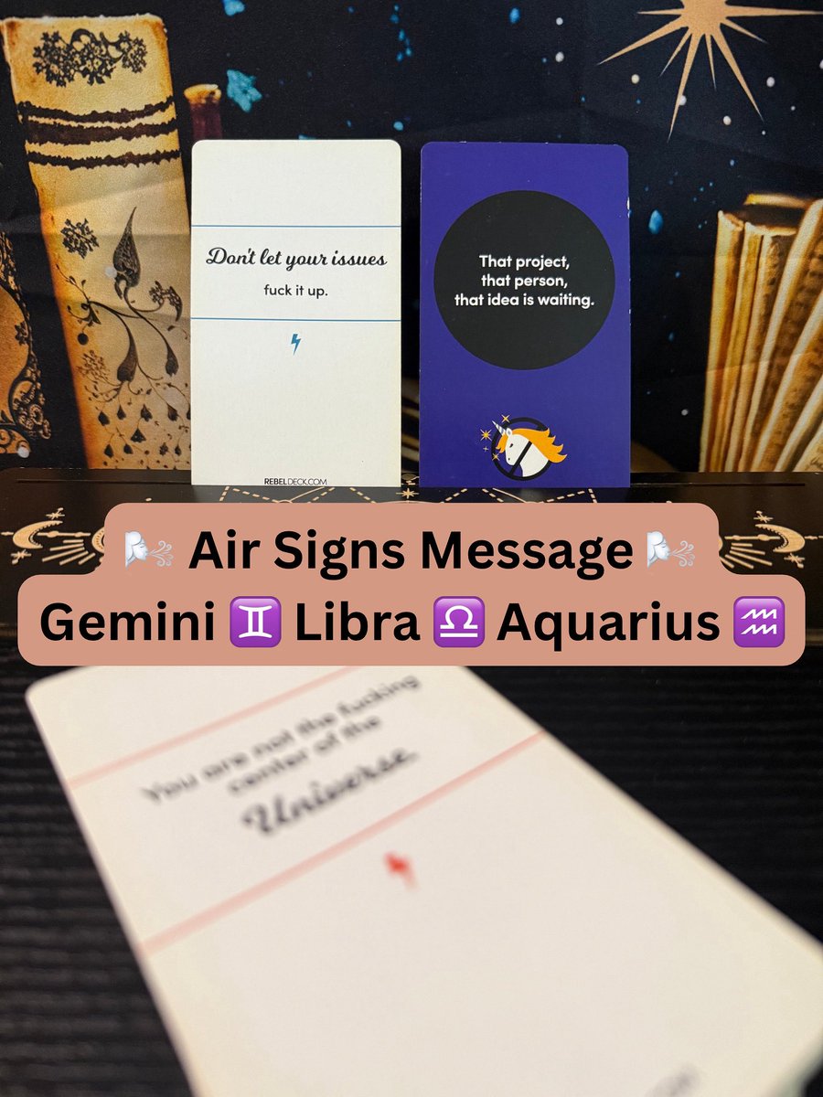 tfawniatarot's tweet photo. 🌬️ Air Signs Message 🌬️
Gemini ♊ Libra ♎ Aquarius ♒
Don’t let your issues block your blessings. That project, person, or idea is waiting—stop overthinking + take action now. 💫

#AirSigns #CollectiveMessage #RebelDeck #SpiritualGuidance https://t.co/MOGF0L1IBa