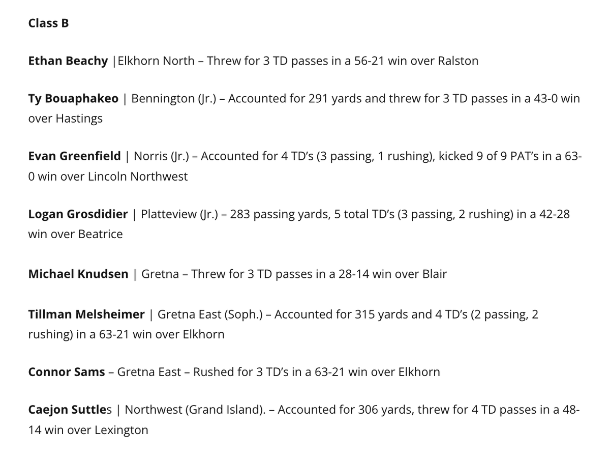 Nebraska HS Football: Class B Week 3 Top Performers #nebpreps 

nebhsfb.com/2025/09/15/neb…