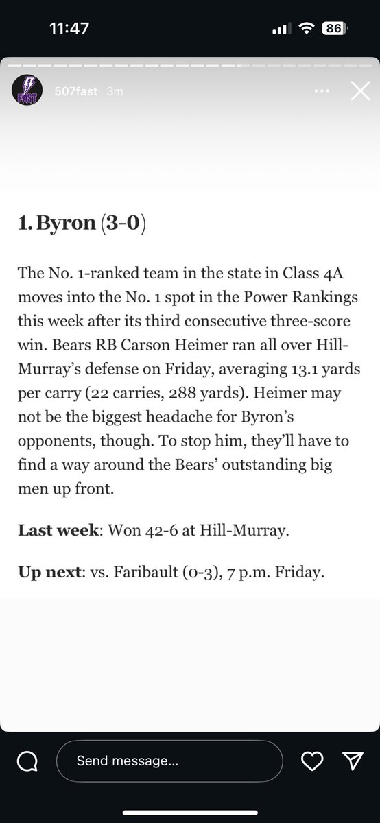 carson_heimer8's tweet image. 3-0 with another win this week against ranked Hill Murray! 
@ByronMNFootball @CoachKubacki