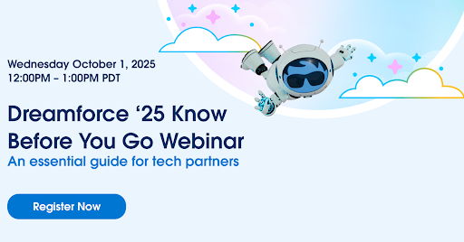 Tech partners, ready to own #DF25? 🚀

Get the ultimate playbook at our virtual "Know Before You Go" webinar. We'll share the strategies you need, covering everything from pre-event planning and on-site execution to post-event follow-up.

Register now: sforce.co/469jdpW