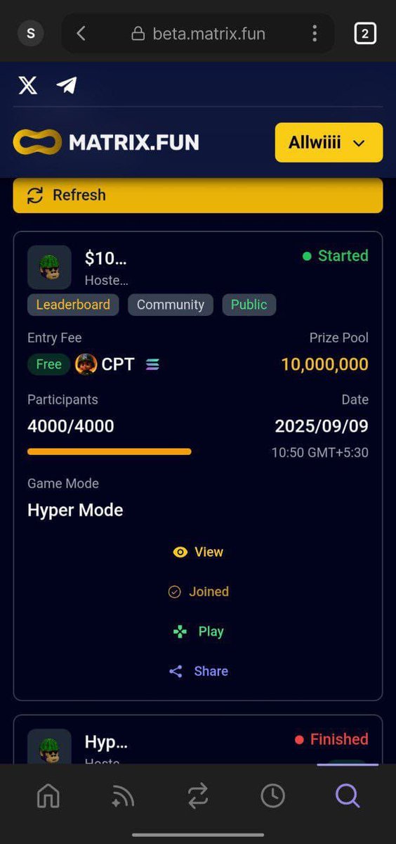 GokulPournami's tweet image. Just finished playing the $40K HyperJump Tournament on @matrixdotfun 🚀🔥
One of the best gaming events I’ve ever joined!
#MatrixFun $MOVE $CPT #WeAreAllTrenchers 🤝