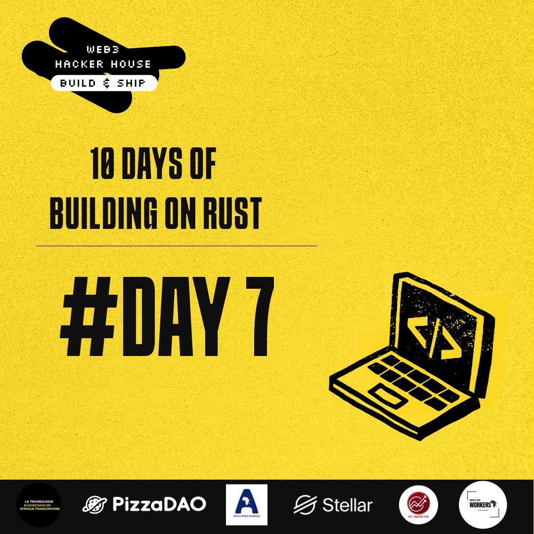 10 Jours de Développement sur Rust 🧵
#Day 7

Daily Quest available 🔔 in open source.
github.com/Beloproto/10Da…
🗂️ Folder: ProgressSubmissions &gt; 📁 File: Day 7

#10daysbuildingonrustseason1 #buildingonstellar #StellarAfrica #StellarFrancophoneAfrica #Day7