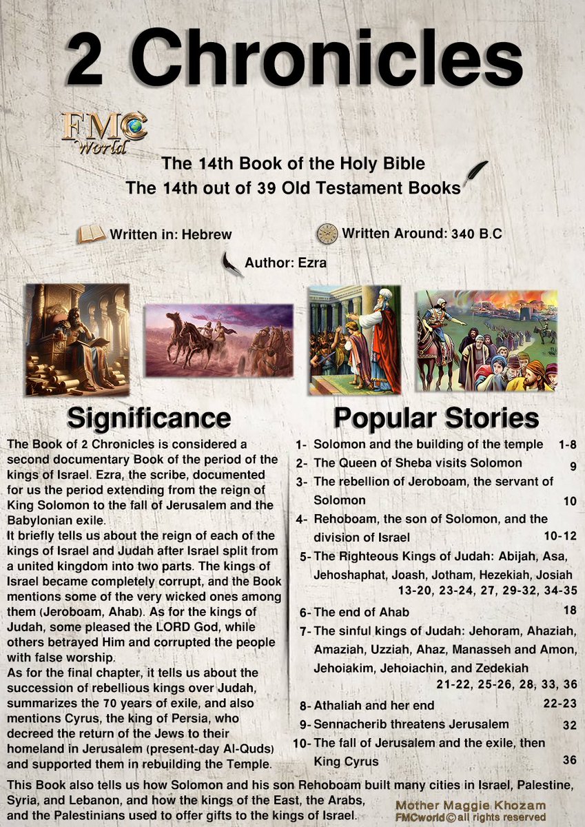 بفضل ربنا أنهينا سفر أخبار الأيام الثاني وأنجزنا حوالي ثلثي الكتاب المقدس 
بصلي أنه بركة الكتاب ترافق كل مين تابع و سمع و شارك بهالعمل المقدّس 
وبصلي أنه يتحول عشق الكتاب اللي جواتي لعـ.ـدوى و تنتقل لكم
fmcworld.net/ar/guide-ar/

#الأم_ماغي_خزام