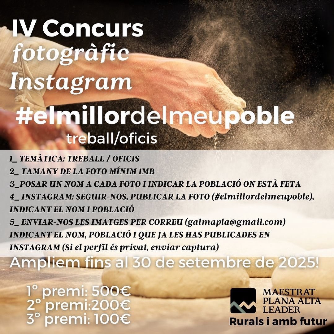 📸🌟 Atenció, atenció! El concurs fotogràfic d’Instagram #elmillordelmeupoble del @galmaestratplanaalta continua! 🙌✨

👉 Amplien el termini fins al 30 de setembre de 2025. 🗓️

#Fotografia #Concurs #Ruralsiambfutur #Ruralesyconfuturo