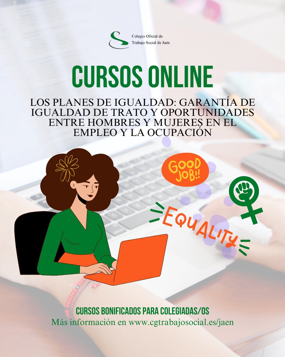 📢✨ El Colegio Oficial de Trabajo Social de Jaén presenta su curso online:

📚 "Los planes de igualdad: Garantía de igualdad de trato y oportunidades entre hombres y mujeres en el empleo y la ocupación" 👩‍💻⚖️

📍 👉 cgtrabajosocial.es/jaen

#TrabajoSocial