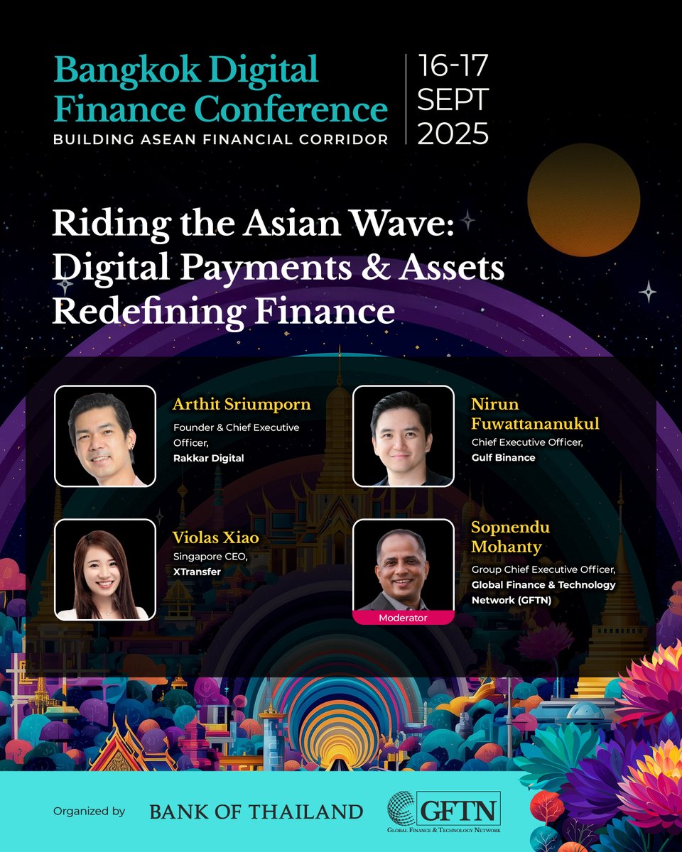 Thrilled to share that our Singapore CEO, Violas Xiao, is invited by #GFTN to take the stage at the Bangkok Digital Finance Conference 2025!
🔥Catch the panel "Riding the Asian Wave, Digital Payments &amp; Assets, Redifining Finance" on Sep 17, 2:15–2:55pm at the BOT Learning Center.