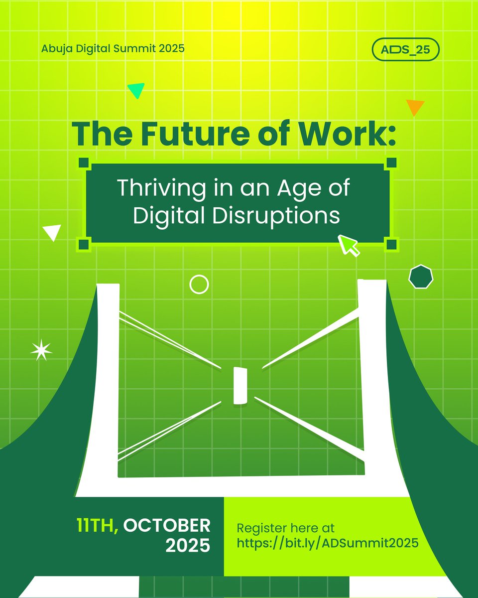 The Abuja Digital Summit 2025 is almost here!

What to expect 👇
Connect with young innovators + industry leaders

Be part of powerful, mind-opening conversations

📌 Venue: Stay tuned

 Secure your spot NOW👇it's FREE
bit.ly/ADSummit2025

#AbujaDigitalSummit #ADS2025