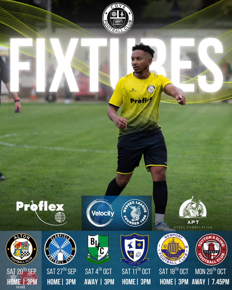 𝐔𝐩𝐜𝐨𝐦𝐢𝐧𝐠 𝐅𝐢𝐱𝐭𝐮𝐫𝐞𝐬

September
Sat 20th – Alton (H, FA Vase) | 3PM
Sat 27th – Clanfield (H) | 3PM

October
Sat 4th – Blackfield &amp; Langley (A) | 3PM
Sat 11th – Fawley (H) | 3PM
Sat 18th – Newport (H) | 3PM
Mon 20th – Totton &amp; Eling (A) | 7.45PM

First up, all eyes