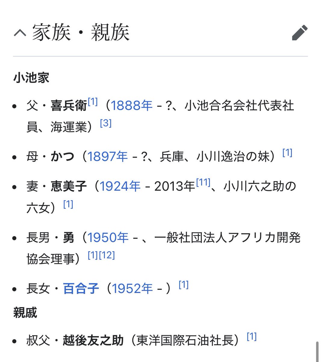 ここに来てファラオと呼ばれる小池百合子氏も終焉を迎えたようですな。これまで話にならなかった都議会議員もその恩恵と影響を受けてるかと思います。

他方で嘘か真か知りませんが、ウィキには実兄が「一般社団法人アフリカ開発協会理事」との記載も有りますね。ふ〜ん。
#小池百合子