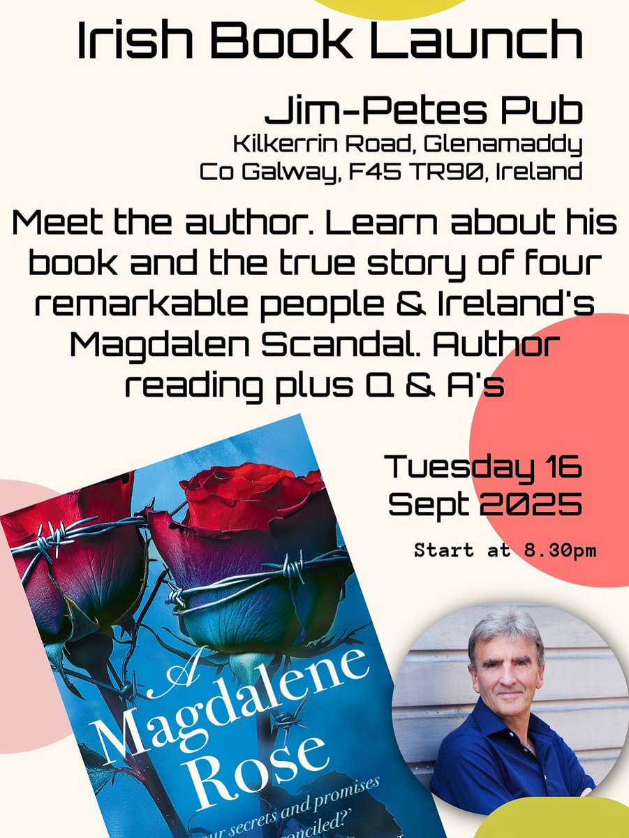 Today is the day when my second book launch event for ‘A Magdalene Rose’ takes place in #Glenamaddy, (Ireland), the town made famous by the song “Four Coubtry Roads”. Be there at Jim Pete's Pub at 8.30pm, hear readings followed by Q&amp;As, with music. Be great to see you there!
