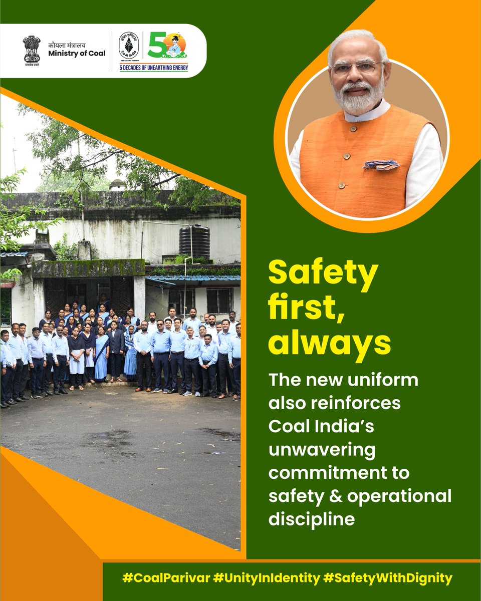 CMPDI (@cmpdil) on Twitter photo Coal India’s Uniform Commitment
#CoalParivar
#UnityInIdentity
#SafetyWithDignity
#PMModiWithCoalWorkers
#CMPDI #CIL
<a href="/kishanreddybjp/">G Kishan Reddy</a> <a href="/satishdubeyy/">Satish Chandra Dubey</a>
<a href="/CoalMinistry/">Ministry of Coal</a> <a href="/CoalIndiaHQ/">Coal India Limited</a>
#GoldenJubileeYear #CoalIndiaAt50 Coal India’s Uniform Commitment
#CoalParivar
#UnityInIdentity
#SafetyWithDignity
#PMModiWithCoalWorkers
#CMPDI #CIL
<a href="/kishanreddybjp/">G Kishan Reddy</a> <a href="/satishdubeyy/">Satish Chandra Dubey</a>
<a href="/CoalMinistry/">Ministry of Coal</a> <a href="/CoalIndiaHQ/">Coal India Limited</a>
#GoldenJubileeYear #CoalIndiaAt50