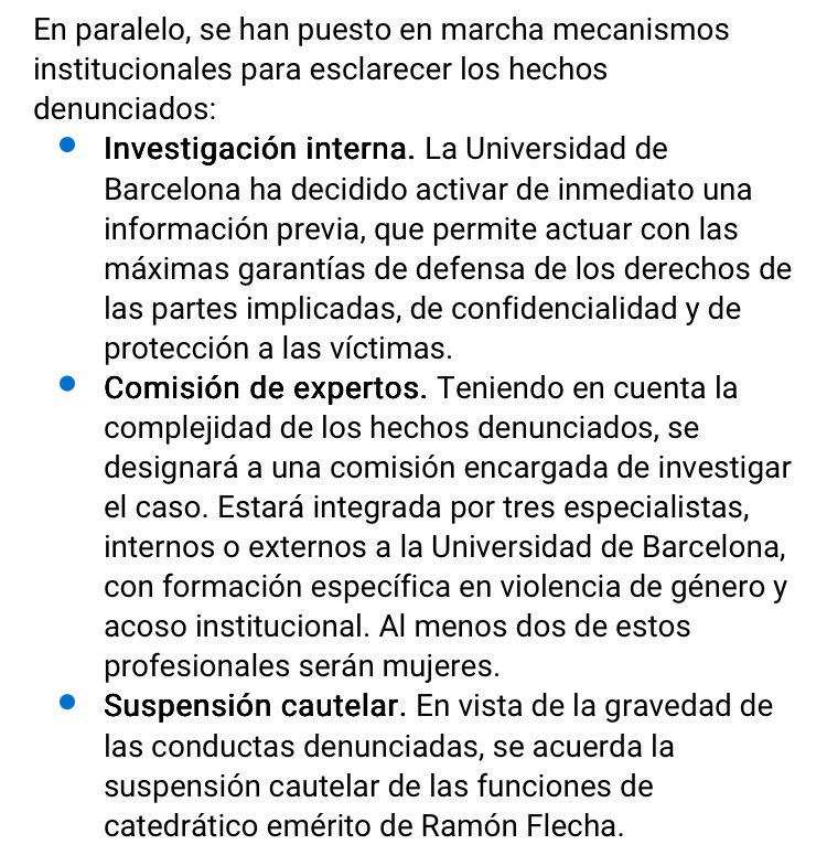 Estimada <a href="/UniBarcelona/">Universitat de Barcelona</a> 

Nos sorprende que entre las medidas tomadas por el caso de supuesto acoso sexual de Ramón Flecha, tras la denuncia del 11 de julio, no se haya activado el protocolo anti acoso.

¿Podría aclararnos si se ha activado o no?

web.ub.edu/web/actualitat…