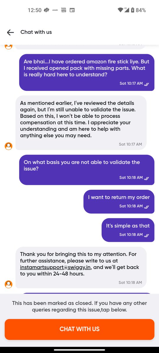 hmshekhar04's tweet image. Ordered an Amazon Fire TV Stick Lite worth ₹3,442 on @swiggy_in Instamart (#216656355113051).
Package arrived opened with only 2 of 6 parts &amp;amp; support refused refund despite proof.
Need quick resolution!
#Swiggy #Instamart #ConsumerRights #Refund #CustomerSupport #OnlineShopping