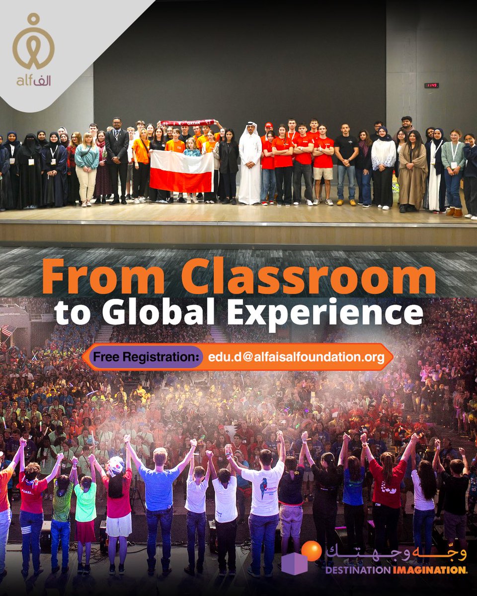📣 Calling International schools &amp; universities in Qatar!

Give your students the chance to:
✅ Showcase innovation
✅ Tackle STEAM challenges
✅ Gain global recognition 🌍

The new season of Destination Imagination Qatar is here!

👉 Register FREE: edu.d@alfaisalfoundation.org