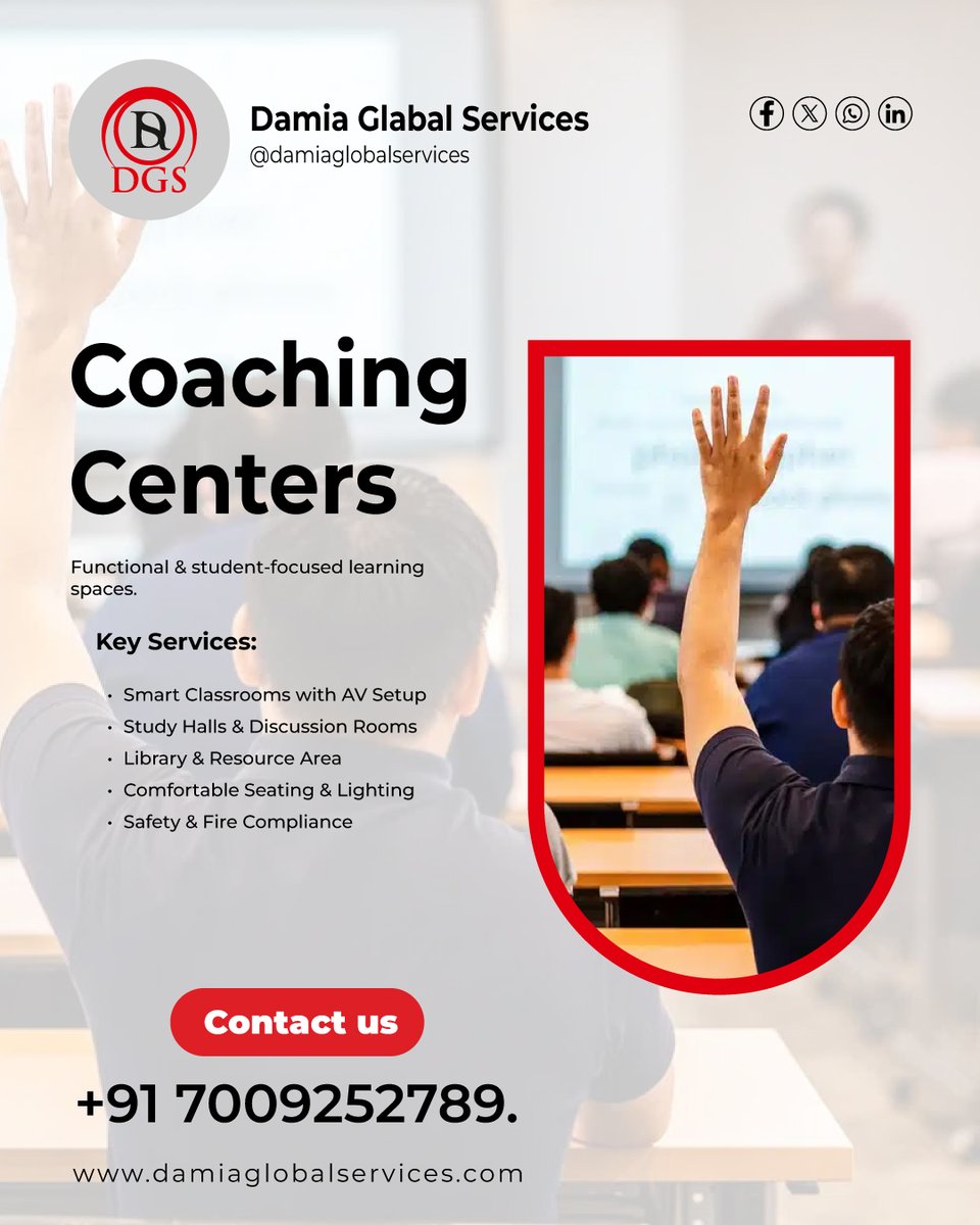 damiaservices's tweet image. Transform learning with Damia Global Services Coaching Centers! 🎓✨ Our smart classrooms, study halls, and student-focused facilities create the perfect environment for success.

#studyspaces #damiaglobalservices