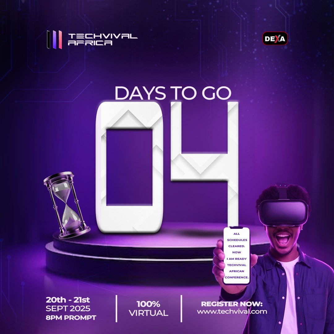 ⏳ 4 Days to #TechvivalAfrica!

Hack: Set up your comfort zone 💻
Keep water, snacks, or tea nearby 

Stay refreshed &amp; don’t miss a session!

Register FREE 👉 techvival.com

 The Techvival Team