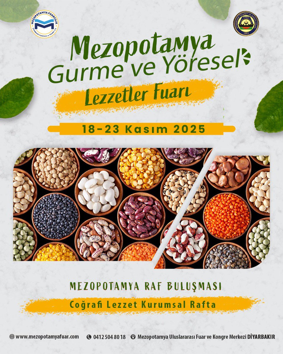 Mezopotamyafuar's tweet photo. Büyük bir heyecan ve merakla beklenen, Diyarbakır’da düzenlenecek olan 7. Mezopotamya Gurme ve Yöresel Lezzetler Fuarı 18-23 Kasım 2025'te Mezopotamya Uluslararası Fuar ve Kongre Merkez'inde!
🗓️18-23 Kasım 2025
📞0412 504 80 18
#mezopotamyafuarcılık #gıurmefuarı #dtso https://t.co/TdafiFzJA0