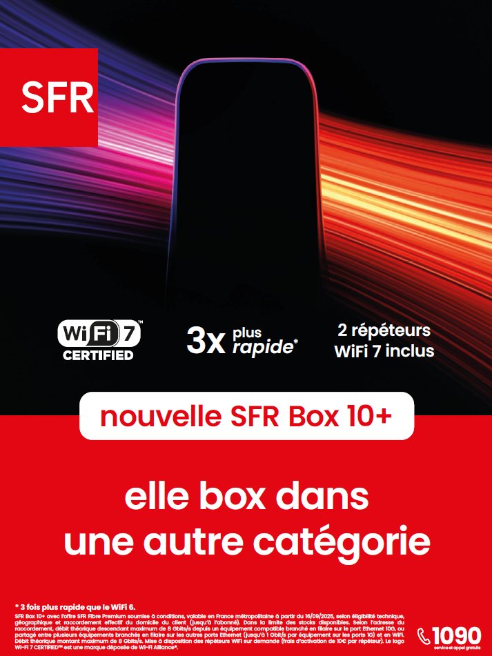 La #SFR Box 10+ est dès aujourd’hui disponible pour tous avec l’offre SFR Fibre Premium :

Le communiqué 👉 alticefrance.com/sites/default/…

L’offre 👉 sfr.fr/offre-internet…
