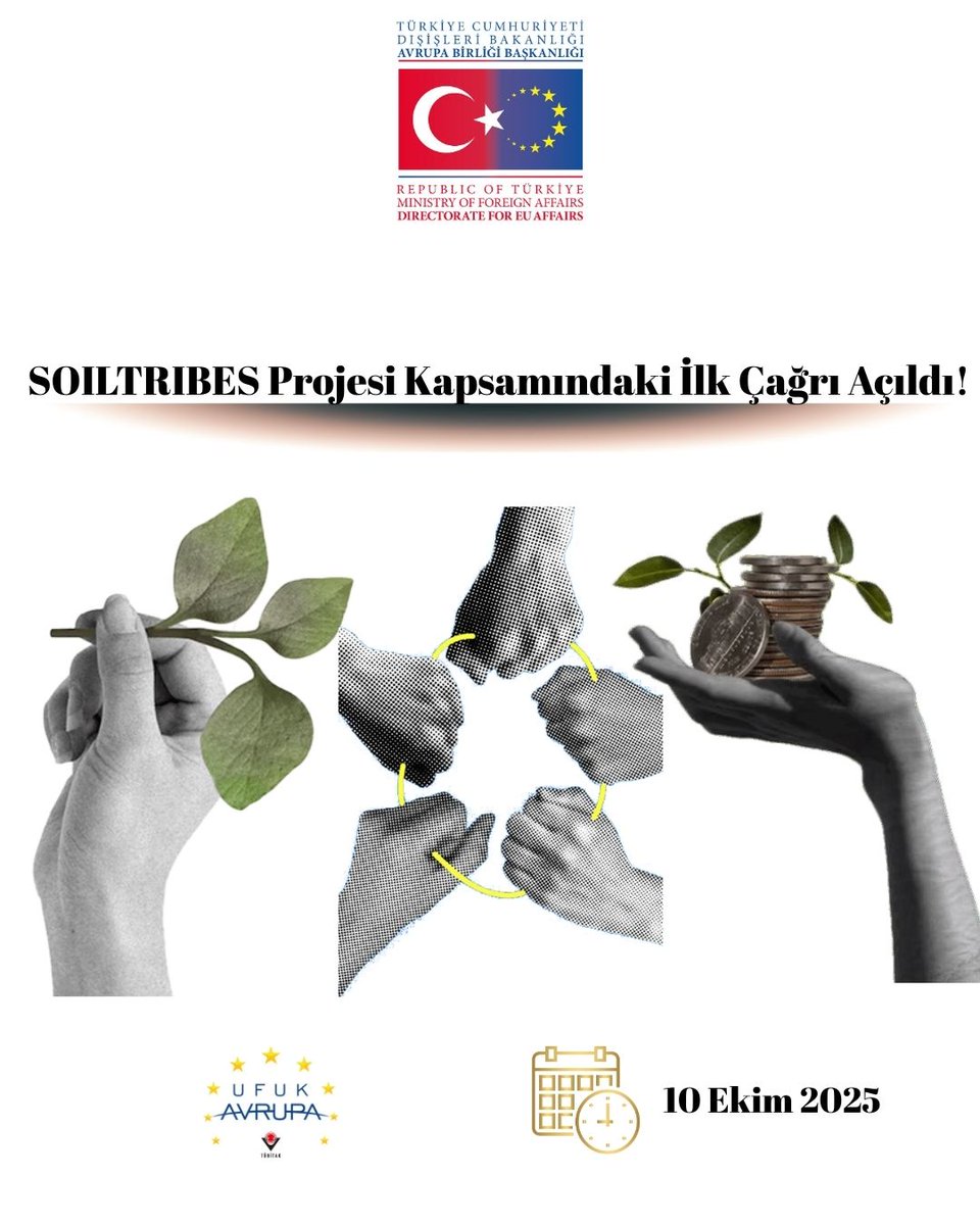 🌱 <a href="/UfukAvrupa_TR/">TÜBİTAK Ufuk Avrupa Programı</a> Toprak Misyonu kapsamında fonlanan SOILTRIBES Projesi İlk Çağrısını yayımladı!
📌 Amaç:
✔ Toprak okuryazarlığı
✔ Farkındalık
✔ Topluluk katılımı
📅 Son Başvuru: 10 Ekim
🔗 Detaylar ve eğitimler için bit.ly/3V2kvhD