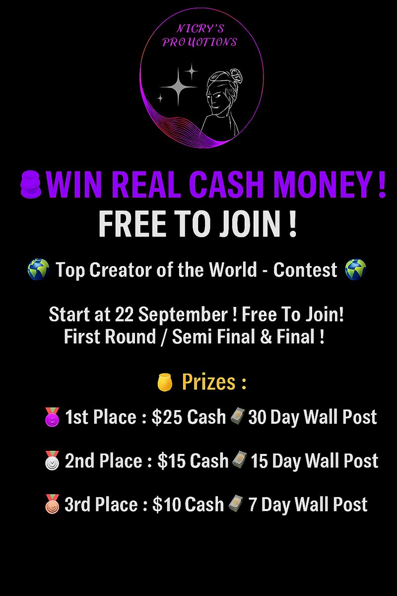 nicky4funfansly's tweet photo. 🏆 Onlyfans Free Contest 🏆
💰 Win Real Cash 💰
🌍 Top Creator of the World - Contest 🌍 
Represent Your Country 
Compete to Win Real Cash 💸
Start at 22 September !👇 More at the link👇 
Free to Join | All Genders Welcome |
🔞 Nudity Allowed ✅
https://t.co/ZPkJGwS3Pg https://t.co/kJGoDDYo4C