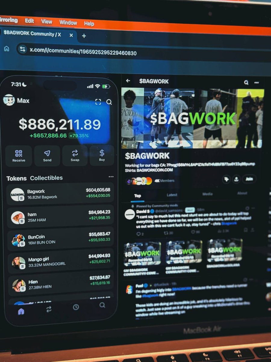 My portfolio is up ONE FUCKING MILLION DOLLARS in just 72 hours !! OMGGGGGGGG !

I M GONNA PASS OUT 😭😭😭😭😭😭😭😭

To celebrate,Giving away $10,000 $BAGWORK (yes,for real) among the first 1000 people to retweet and Like this!

Drop your $SOL addy for bonus entry !