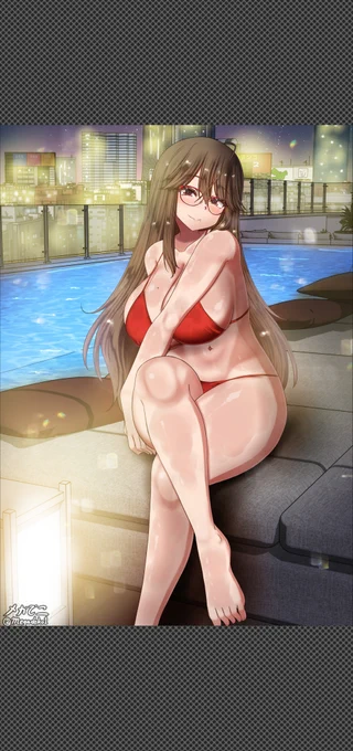 大人のプールで遊ぶ先生 The teacher is playing in an night pool.