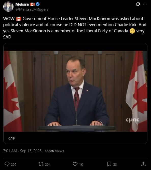 Because he was asked about political violence in THIS country, CANADA.

JFC people, stop trying to drag American problems into our country, stop trying to twist people's words to fit your narrative.
