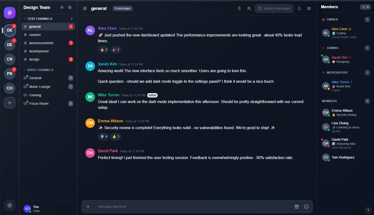 TalkOrbitCo's tweet image. Discord's gone soft, censoring voices and playing gatekeeper. We're building Orbit—live voice chats, real-time messaging, DMs, and no BS. Freedom-first, user-focused. Join the revolution. #Orbit