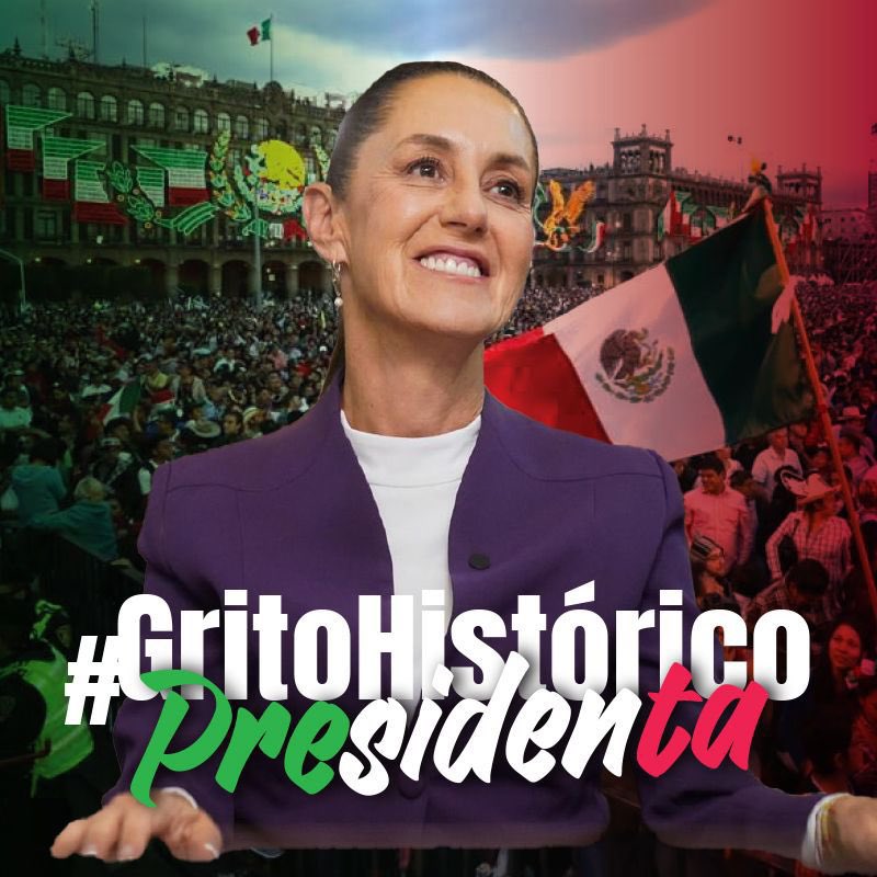 brendiSFou's tweet photo. 🇲🇽 Orgullo nacional: por primera vez una mujer lidera el grito más importante del país. #GritoHistoricoPresidenta https://t.co/tzZ7bmPcth