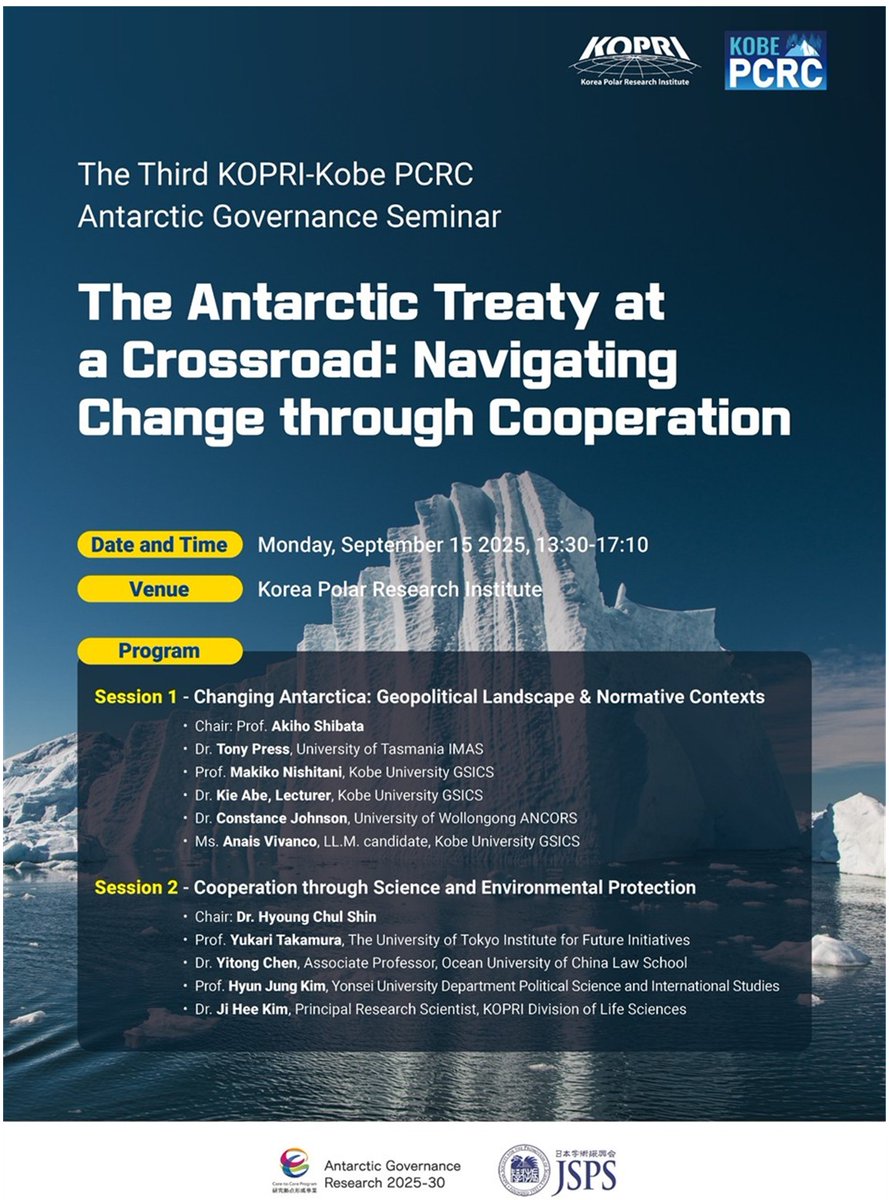 polarkangkopri's tweet photo. The 3rd KOPRI–Kobe PCRC Antarctic Governance Seminar was held at #KOPRI, Korea. Experts from 🇰🇷🇯🇵🇦🇺🇨🇳 gathered to discuss how the Antarctic Treaty can adapt to climate & geopolitical shifts—through cooperation in science, law & environmental protection.
https://t.co/Ulvv3KVX27
#AntarcticGovernance #PolarCooperation #SustainableFuture