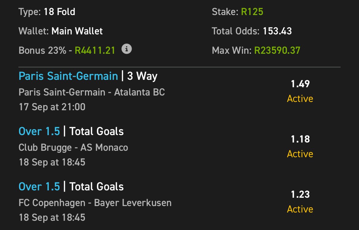 Champions League 150 Odds Train🚂 🚊 🚊 🤑Retweet For Others

1️⃣ Copy My Betslip: easybet.co.za/sports?bookedB…
Booking Code: 428095
2️⃣ Place Your Bet Of R5 Or More.
🎁 The More You Bet, The Bigger Your Bonus!
🆕 New To Easybet? Use Code WC50 &amp; Get Up To A R50 Sign Up Bonus.
🔗 Join