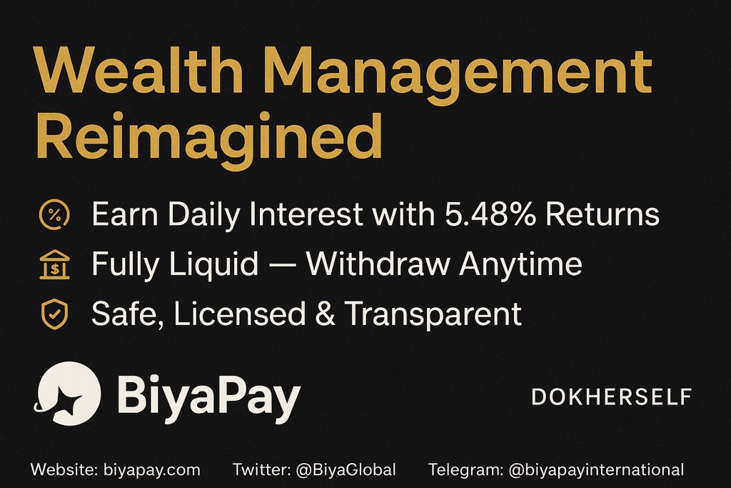 DOKHERSELF's tweet image. Wealth Management Reimagined
Do you know, your money deserves to grow while you sleep?
I know traditional savings accounts barely pay 1% a year. But BiyaPay offers something smarter, a USDT-USD arbitrage account with 5.48% returns. #BiyaPay
