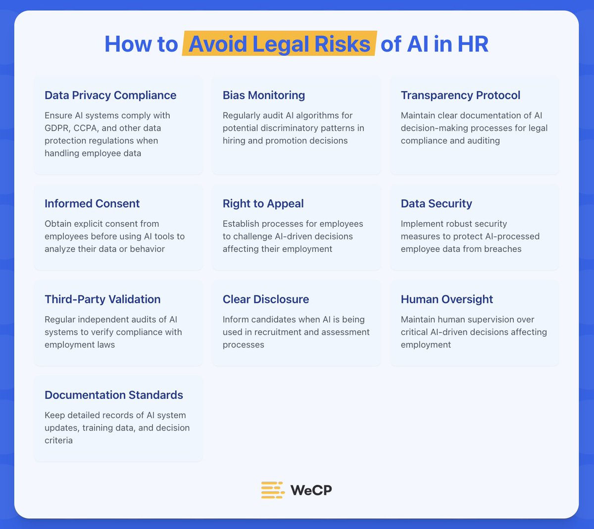 wcreateproblems's tweet image. AI is revolutionizing HR, but it still poses legal risks without proper safeguards.
However, with compliance checks, clear disclosures, and human oversight, HR can leverage AI while maintaining trust and legality.
#AIinHR #HRCompliance #EthicalAI
