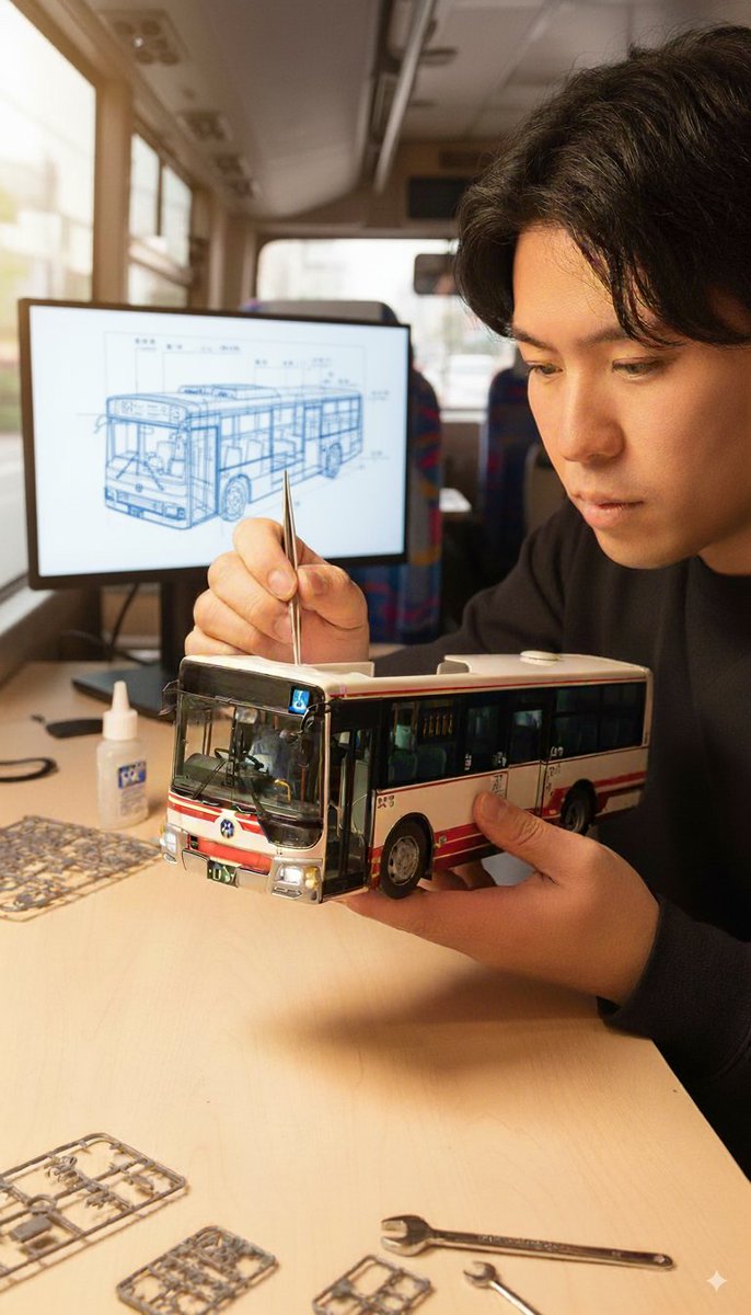 oitakotsufan's tweet image. お疲れ様です🤗
AI生成
1001号と1107号と74号です🚌
プラモデル風にされちゃいました😅凄い時代になったもんだ。#大分交通 #AI生成 #GoogleAIStudio