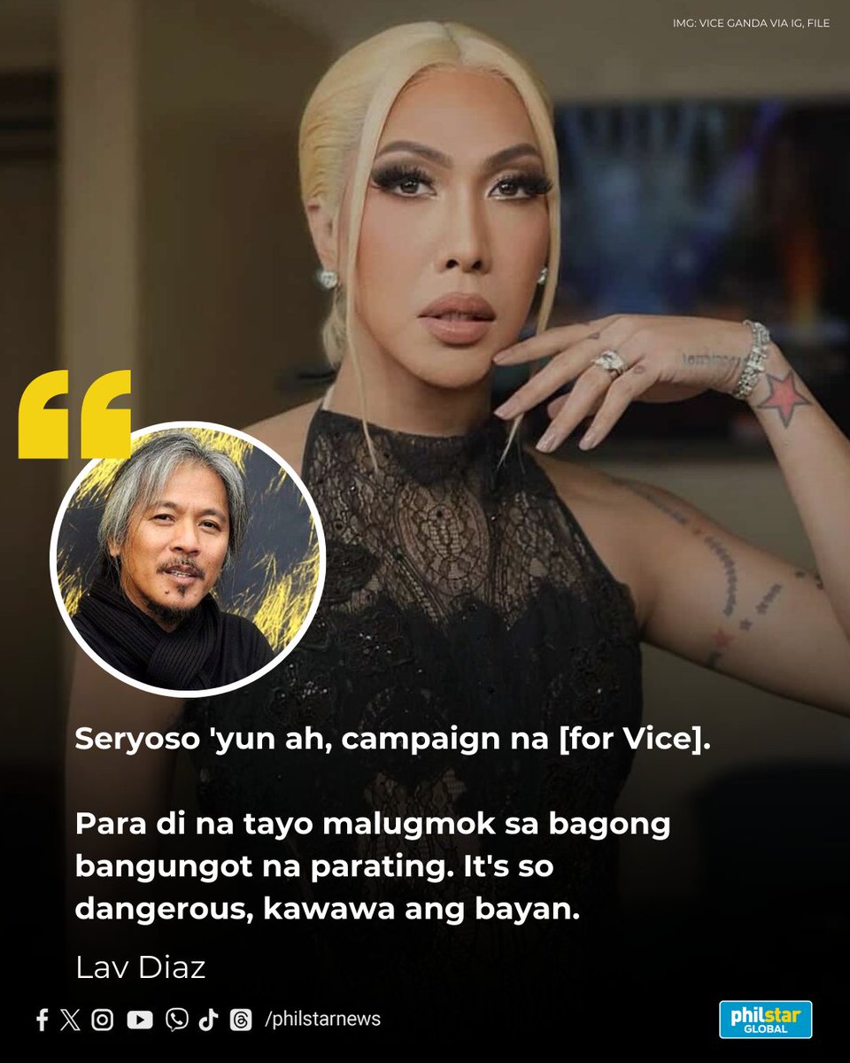CAN VICE GANDA CHALLENGE SARA DUTERTE?

Award-winning director Lav Diaz said pop culture should be used to confront political dynasties, stressing that comedian-host Vice Ganda could even stand a chance against Vice President Sara Duterte in the 2028 presidential polls.