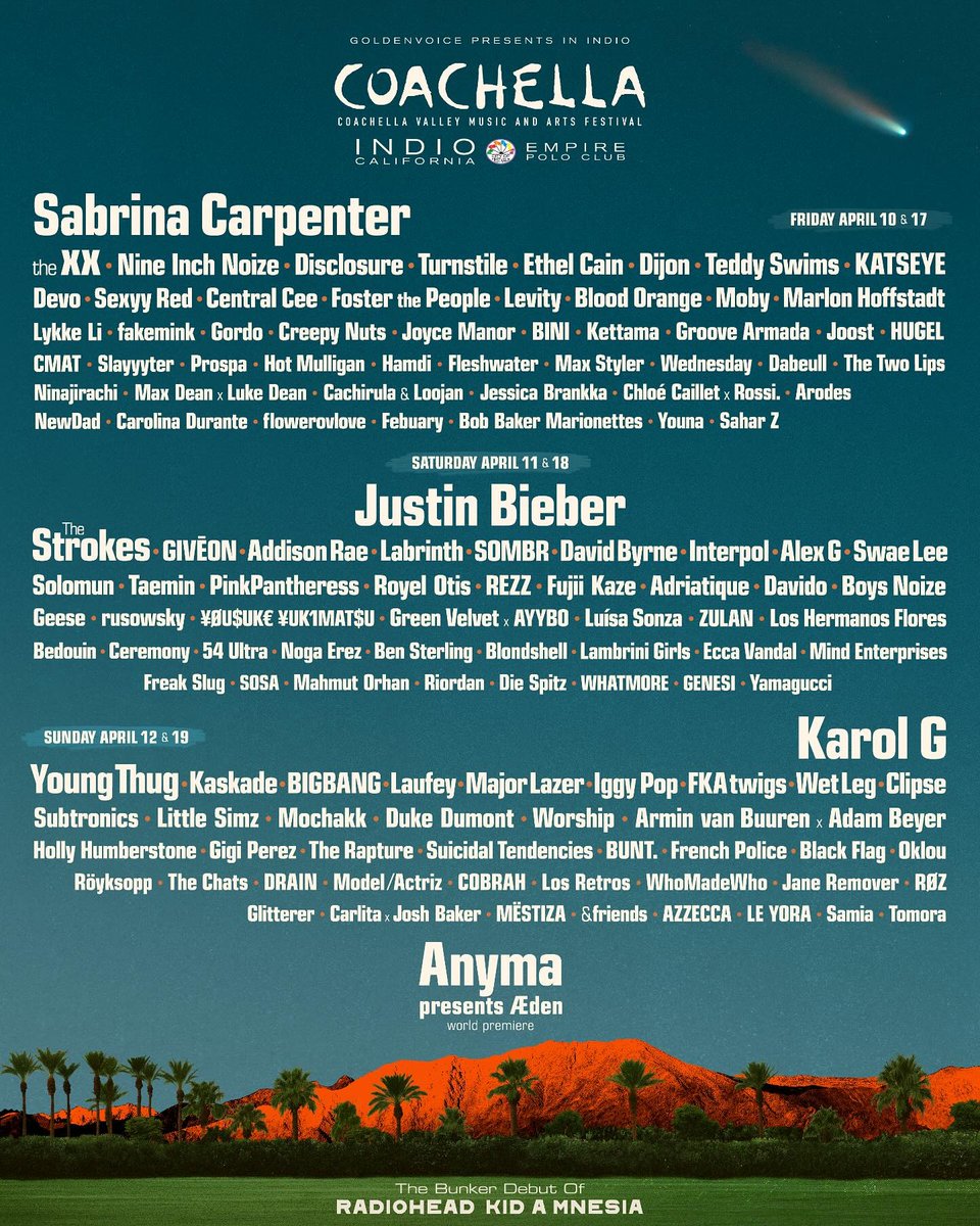 Coachella が 2026年のラインナップを発表！