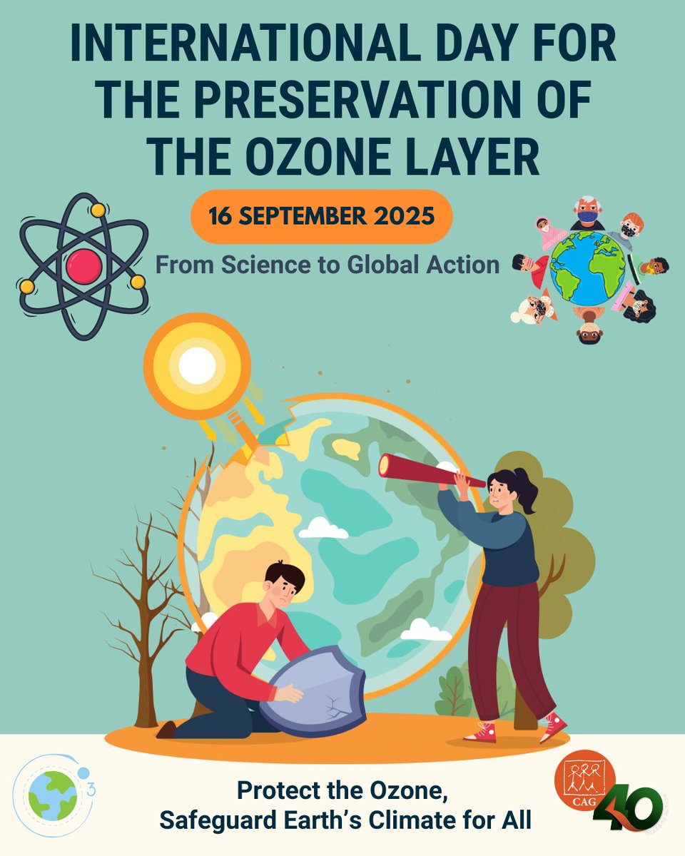 CAGChennai's tweet image. The ozone layer is Earth’s protective shield, guarding life from harmful UV rays. On this Ozone Day, we celebrate progress and call for stronger action to keep our skies safe, our climate stable, and our future secure. #OzoneDay #ClimateAction #ProtectOurPlanet