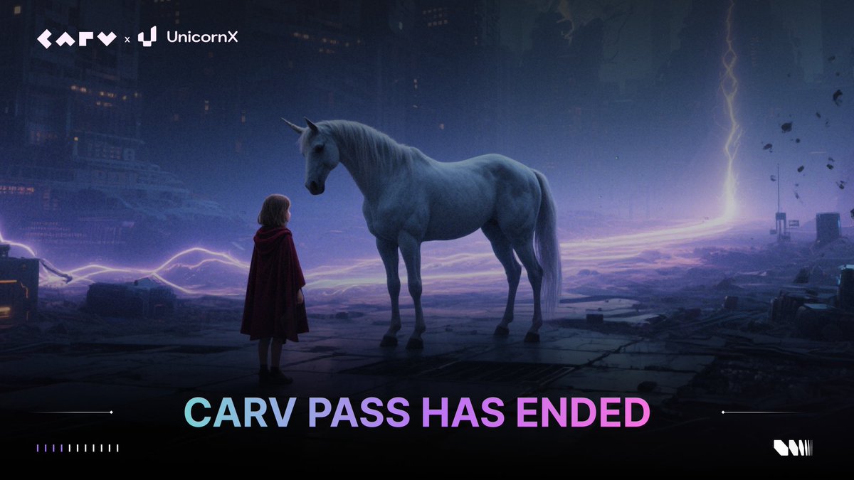 CARV Pass S9 has officially ended ✅
Rewards including $CARV, NFTs, and GEMs will be distributed before 1st Oct 2025.

Special thanks to <a href="/unicornxdex/">Unicorn X</a> for the support throughout this season — your contributions made it even stronger. 🦄

S10 is already on the horizon.
What’s next