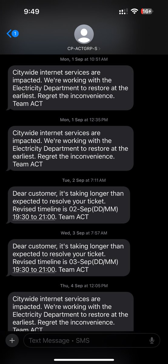 StephenCherla's tweet photo. @ACTFibernetHYD @ACTFibernet My service request has been open for 19 days now. No technician has visited, no clarity on the issue, and every day it just gets postponed. This level of delay with absolutely no resolution is unacceptable. Please address this immediately. https://t.co/4LtfrzAFDY
