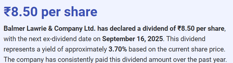 Setups_Swing's tweet photo. #balmlawire has opened with a gap down due to the dividend declaration.
Shareholders holding the stock as of the record date will receive a dividend of ₹8.50 per share, which will be credited to their accounts. https://t.co/qwf2SXQ0XG