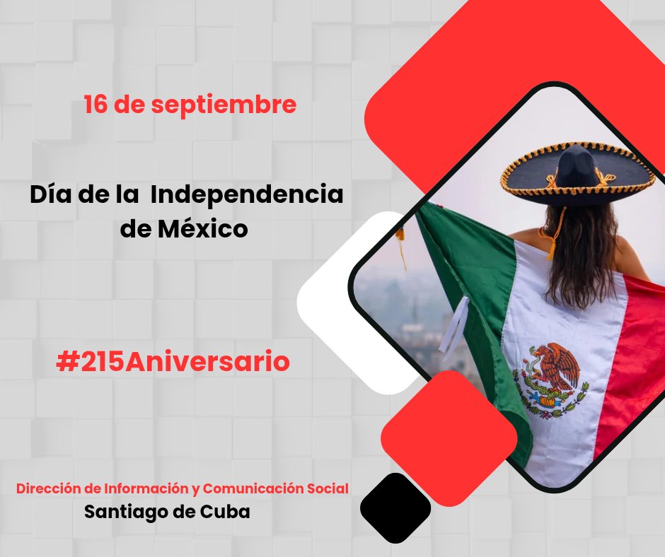 DICS_Stgo's tweet photo. 🎉🇲🇽🌵Nos sumamos a las festividades por el aniversario 215 por la Independencia de #México, nuestras cordiales felicitaciones al pueblo y gobierno mexicano.
#DICS
#SantiagoDeCuba https://t.co/60ctas1Fda