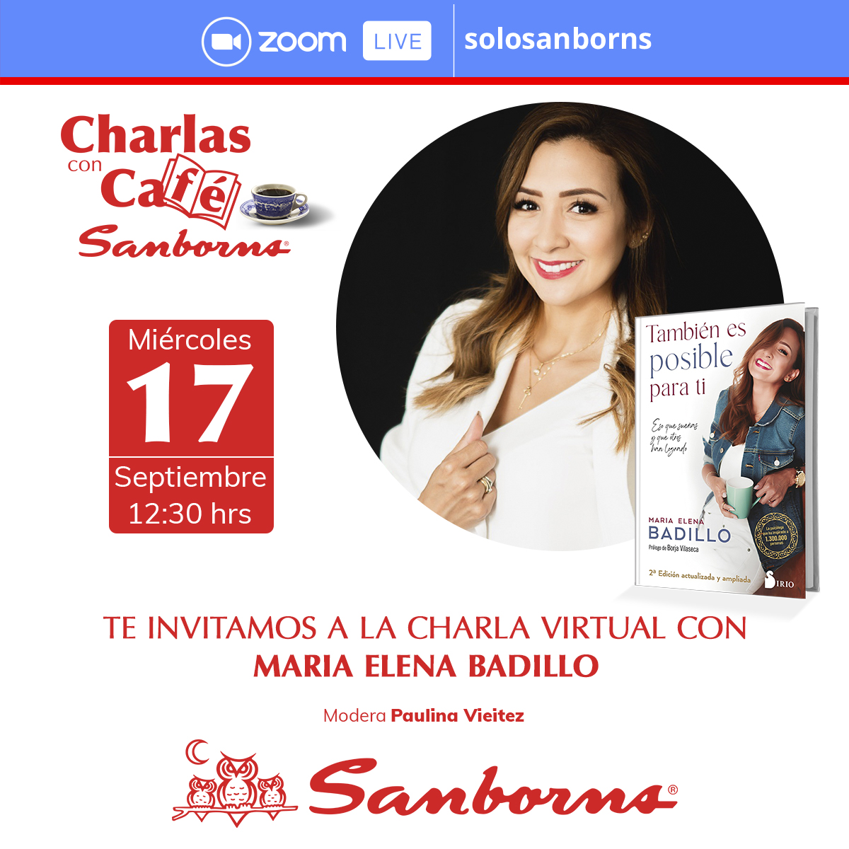 No te pierdas la transmisión de mañana donde Paulina Vieitez conversará con María Elena Badillo sobre su libro También es posible para ti. 📖 

Un momento perfecto para llenarte de ideas y buena energía.  💻💡 

Consulta toda la información en cutt.ly/arVvcKTk