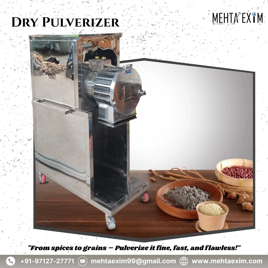 mehtaexim's tweet image. Fine powder, zero compromise – Built for busy kitchens and industries.

#DryPulverizer #PulverizerMachine #GrindingMachine #FoodMachinery #SpiceGrinding #IndustrialEquipment #CommercialKitchen #FineGrinding #GrindToPerfection #KitchenMachinery #HeavyDutyTools #MehtaEXIM