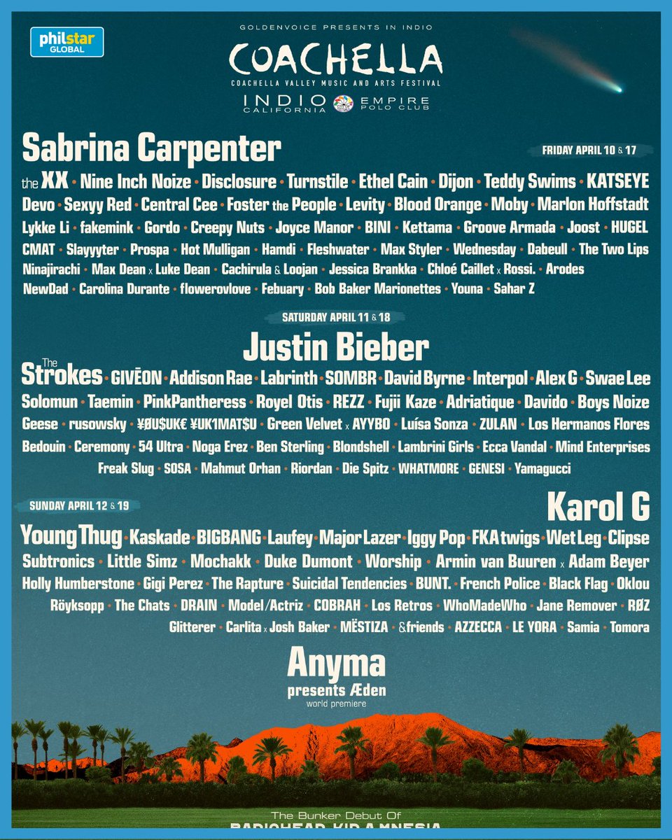 BINI AT COACHELLA 🌸

P-pop girl group BINI is set to perform at the Coachella Valley Music and Arts Festival, as announced on the festival’s social media platforms on September 16.

They are scheduled to perform on April 10 and 17, the same days as Sabrina Carpenter and KATSEYE.