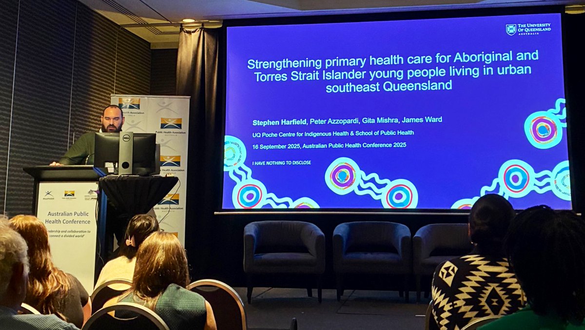 BronFredericks's tweet photo. Dr Stephen Harfield @UQPoche presented at the Public Health Association (PHAA) of Australia Conf in Wollongong, NSW on his PhD research, which focused on strengthening primary health care for Aboriginal & Torres Strait Islander young people living in urban SE Qld. #PHCmatters https://t.co/0ObH7b1Lbg