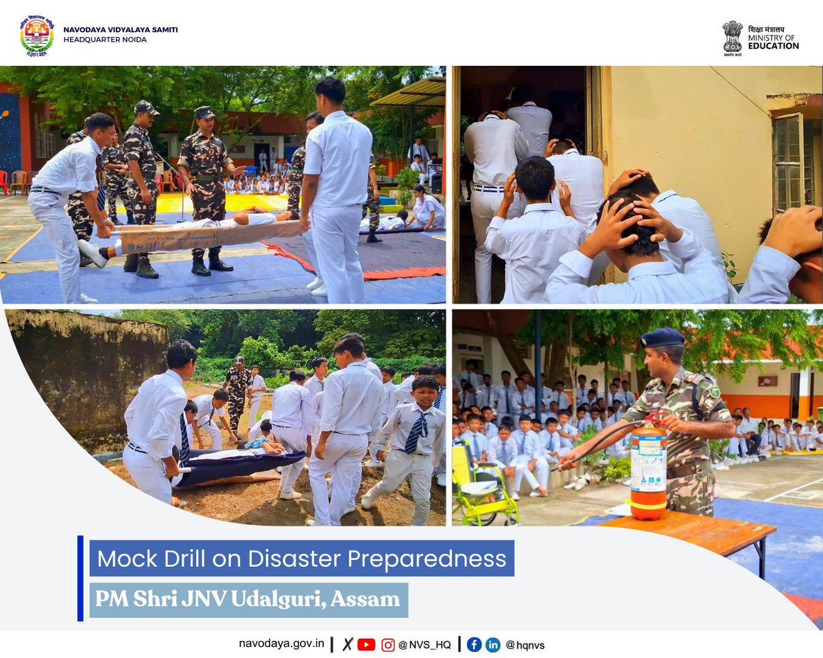 Mock Drill at PM Shri JNV Udalguri, Assam with 23rd Battalion SSB lalpool team prepared students &amp; staff for emergencies. Evacuation drills, first aid &amp; fire safety boosted skills, teamwork &amp; confidence. 

#JNVActivity #NVS #JNV #DisasterManagement