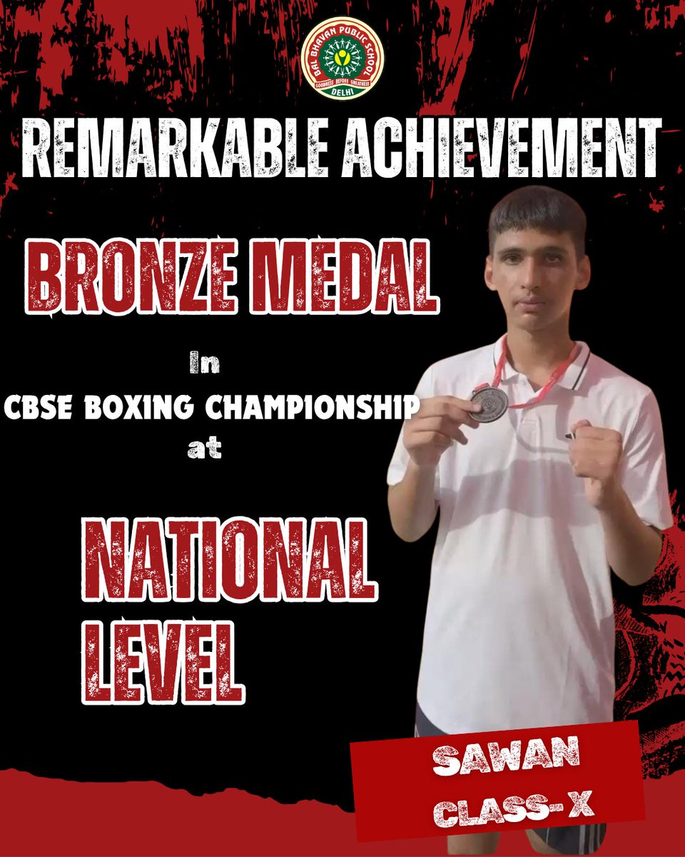 🎉🥊 Proud Moment!
Sawan of Class X has brought laurels to the school by securing the Bronze Medal at the CBSE National Level Boxing Championship. 🥉👏

His hard work, grit, and determination have truly paid off, making us all proud. 💪✨