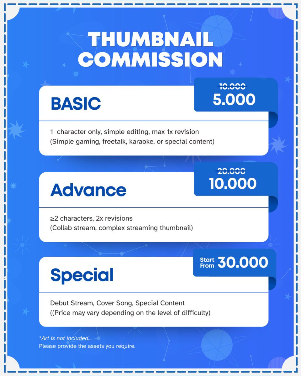 altairaquilavt's tweet image. THUMBNAIL COMMISSION

Half Price Promo! Aru lagi ngumpulin dana buat benerin hp hehe. Buat yang mau commis langsung dm Aru aja via X atau dc (altair_aquila).

Payment via Tako #PakeTako
tako.id/arucuan

♡︎/⟳ are highly appreciated!

#ThumbnailCommission #OpenCommission