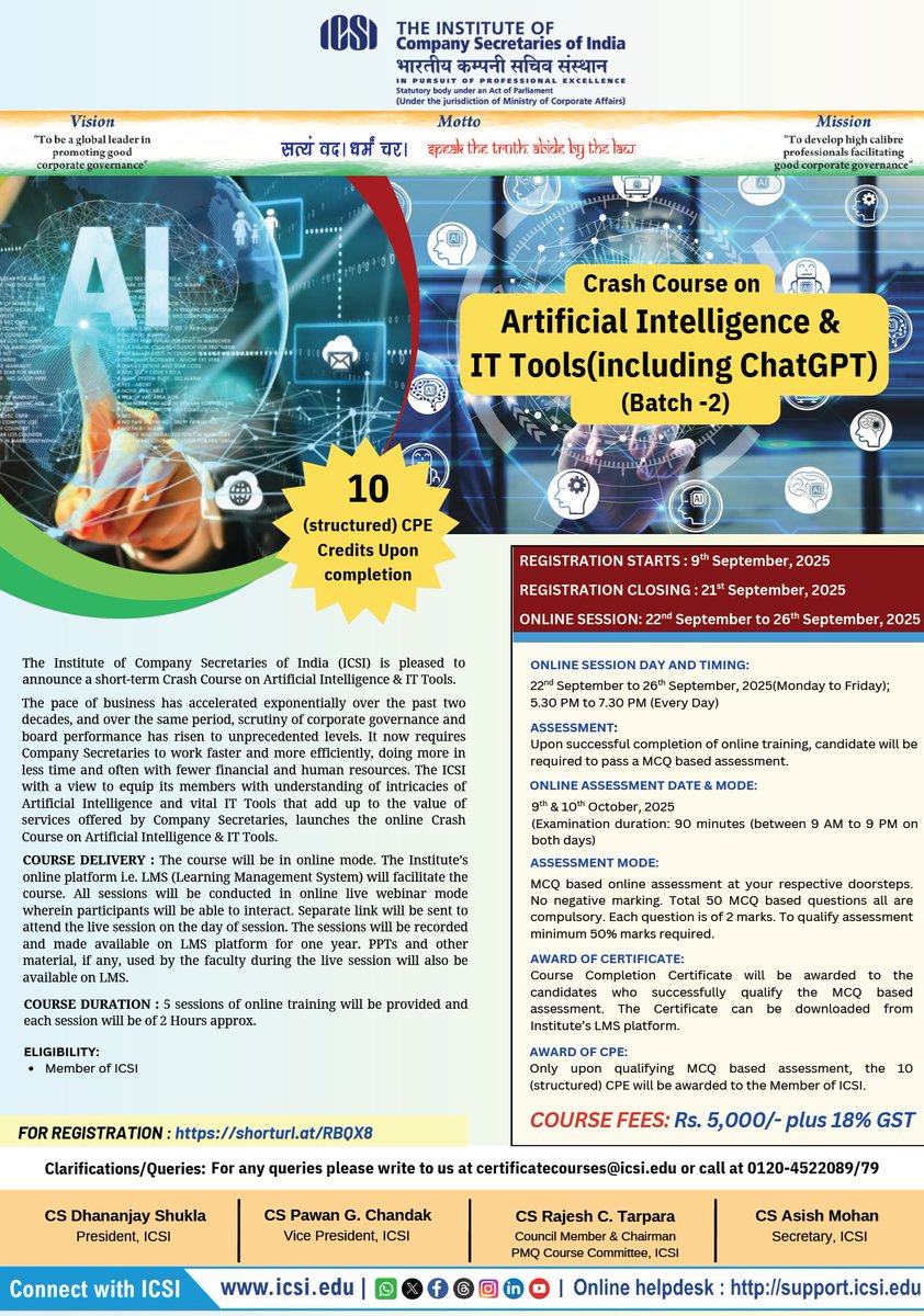 icsi_cs's tweet photo. Register now for the #ICSICrashCourse on #ArtificialIntelligence &amp; #ITTools and equip yourself with the latest #knowledge in #AI-driven technologies and #IT applications @ https://t.co/0xNCWwBfoF https://t.co/V6ya5xIz3t